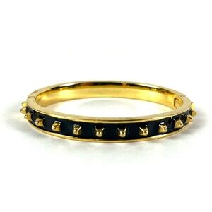 J. Crew Studded Spike Black Enamel Gold Tone Metal Bangle Hinge Bracelet